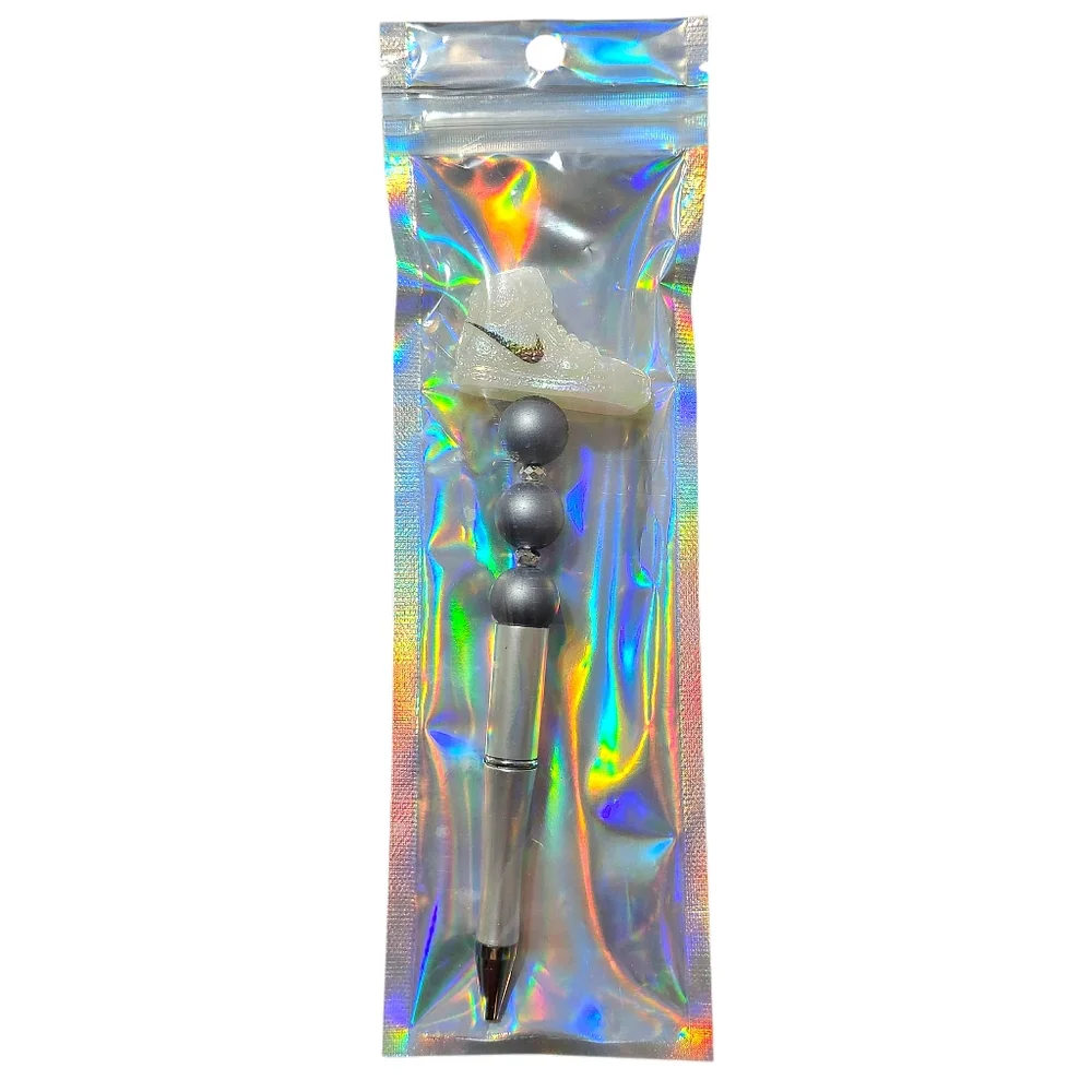 Athletic Sneaker Silver Beaded Ballpoint Twist Pen Topper White